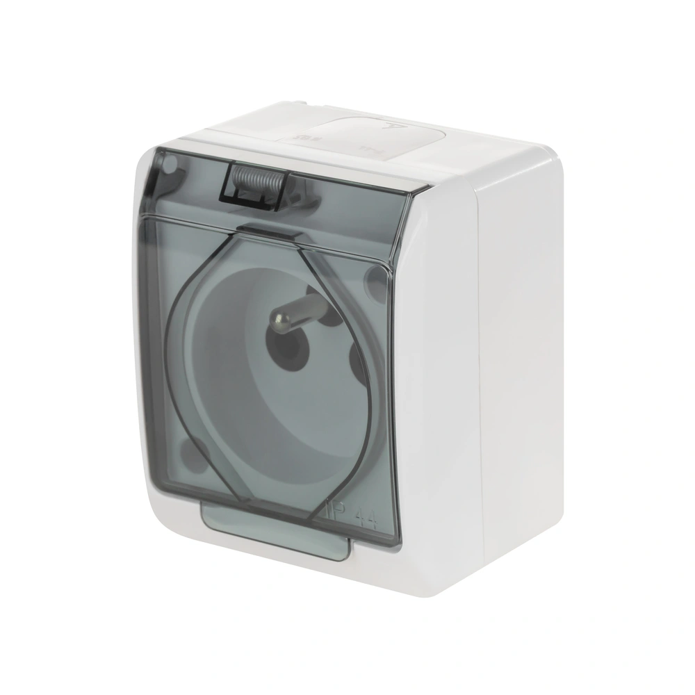 HERMES gniazdo pojedyńcze 2P+Z IP44 białe n/t / klapka dymna EP-LUX