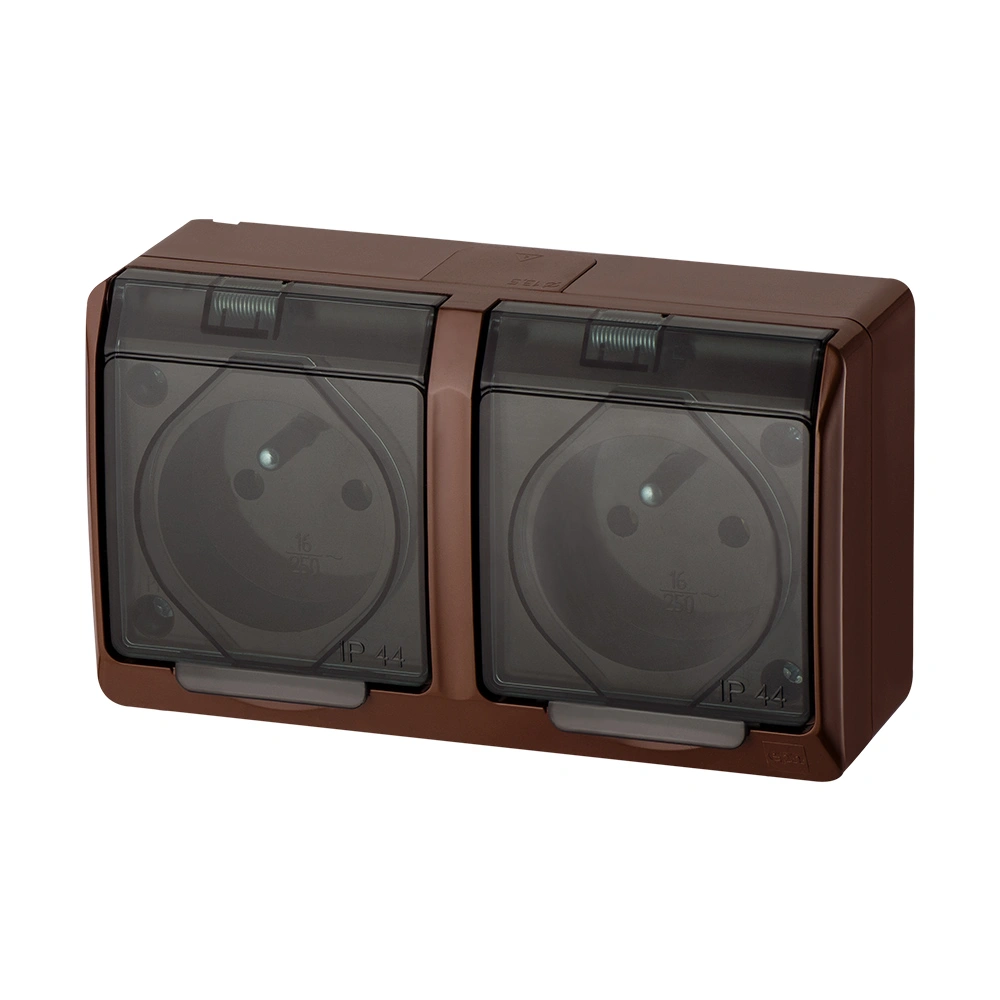 HERMES BRĄZ gniazdo n/t 2x2P+Z IP44 brąz - dymne