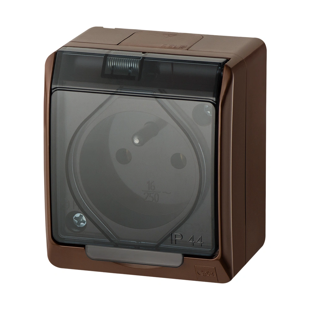 HERMES BRĄZ gniazdo n/t 2P+Z IP44 dymne