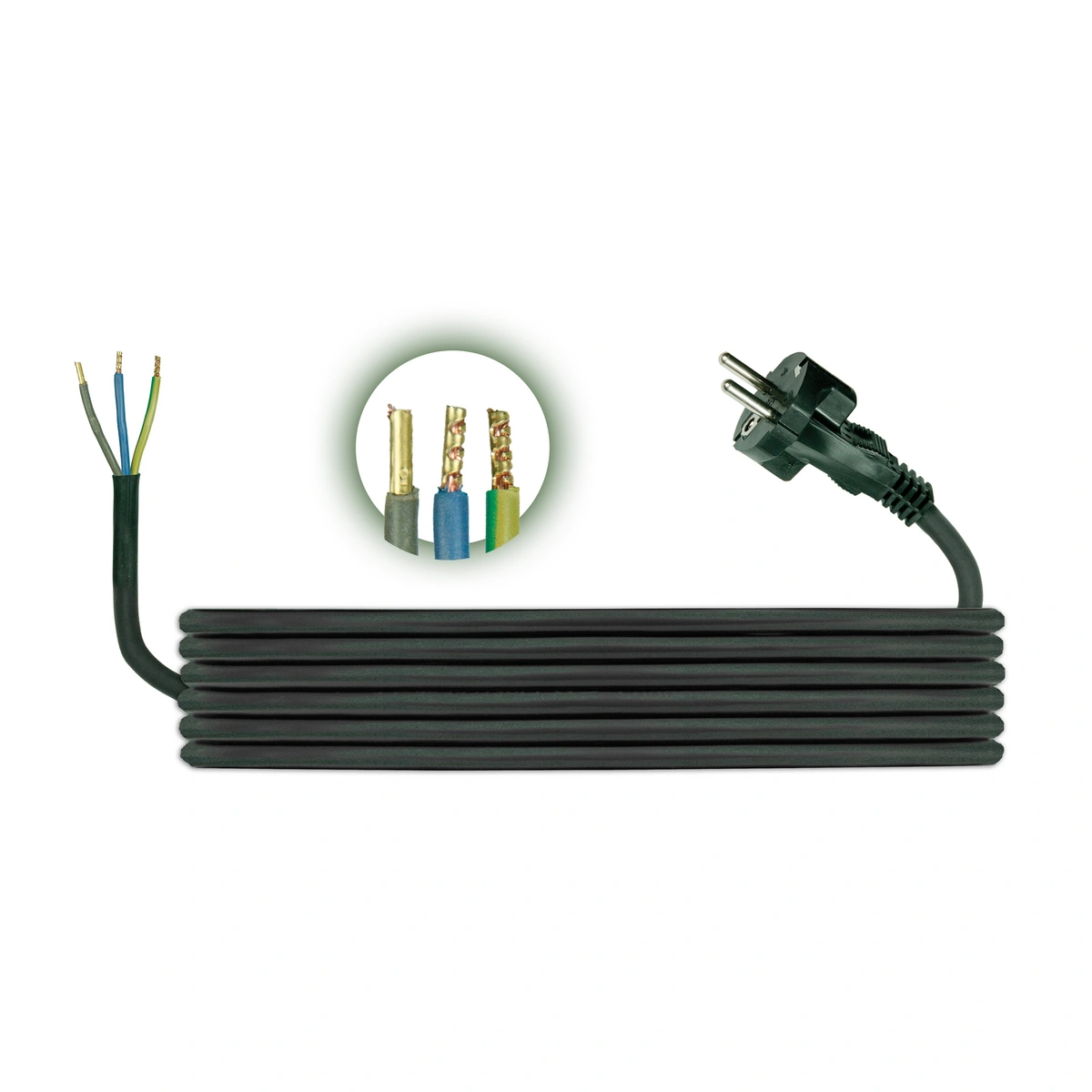 Przewód przyłączeniowy gumowy H05RR-F 3x1,5mm2 - 1,5m, wtyczka zalewana prosta uni-SCHUKO, czarny
