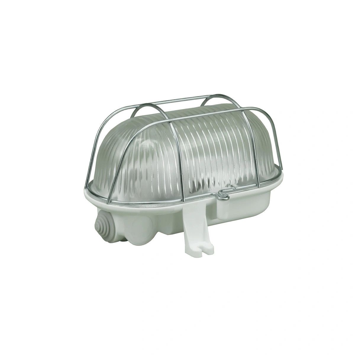 oprawa OWAL, E27, 60W, klosz przeźroczysty szklany, podstawa biała, siatka metalowa, 230V, IK06, IP44