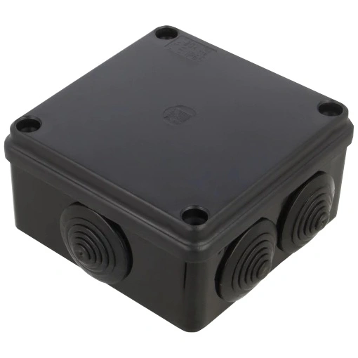 puszka hermetyczna S-BOX 100x100x50, 6 dławików, odporna na UV, czarna, IP65