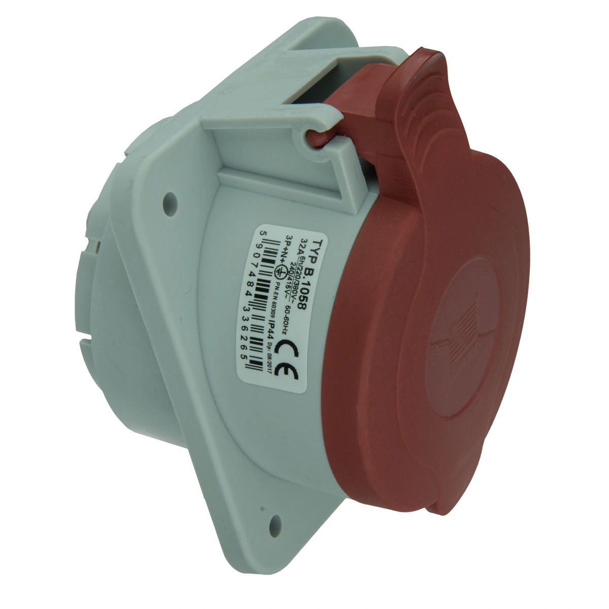 gniazdo tablicowe skośne, 32A/5P, 400V, czerwone, IP44