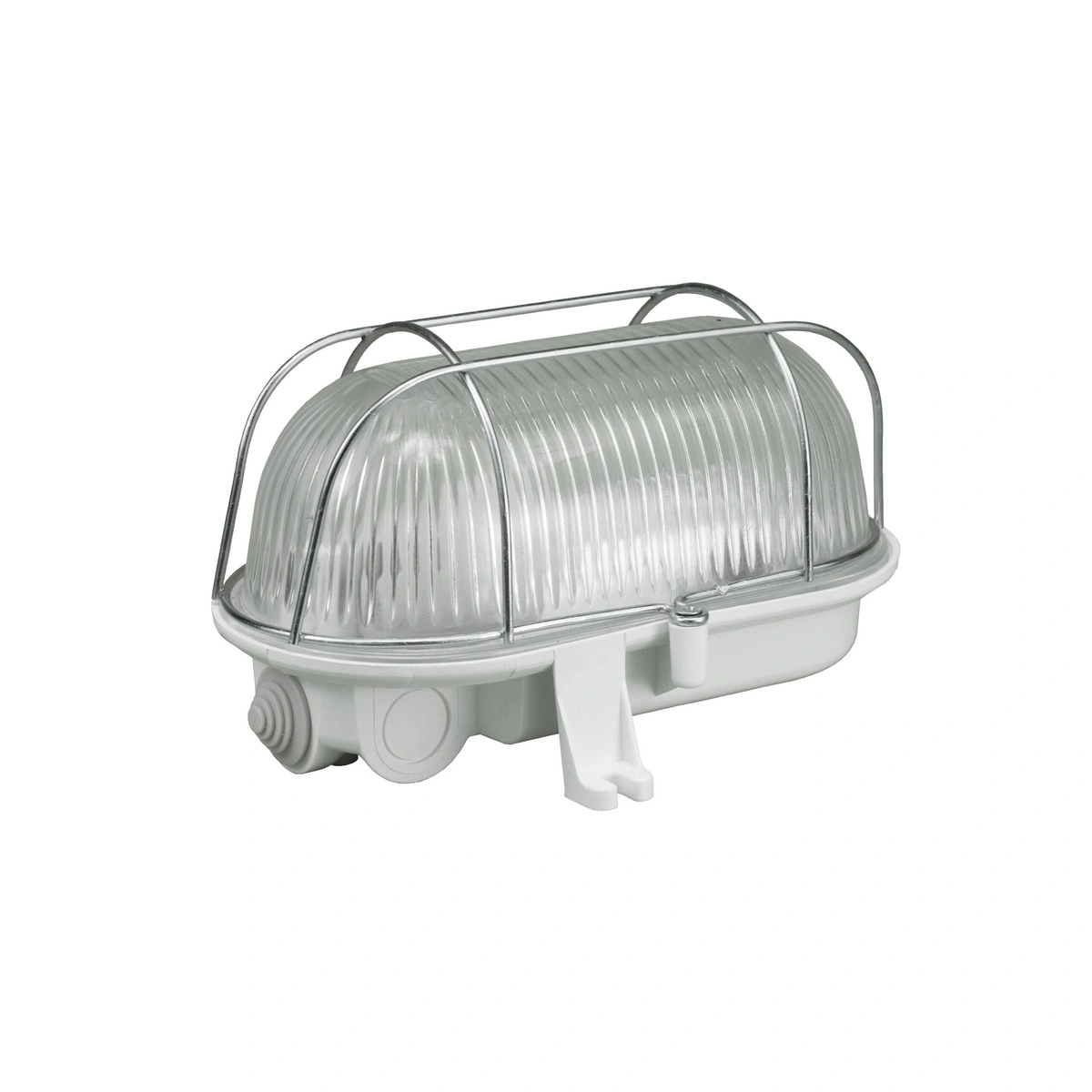 oprawa OWAL, E27, 100W, klosz przeźroczysty szklany, podstawa biała, siatka metalowa, 230V, IK06, IP44