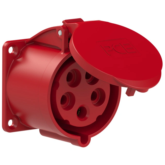 gniazdo tablicowe proste 32A 3P+Z+N 400V 50/60Hz 6h IP44, kołnierz 70X70, rozstaw śrub 56X56