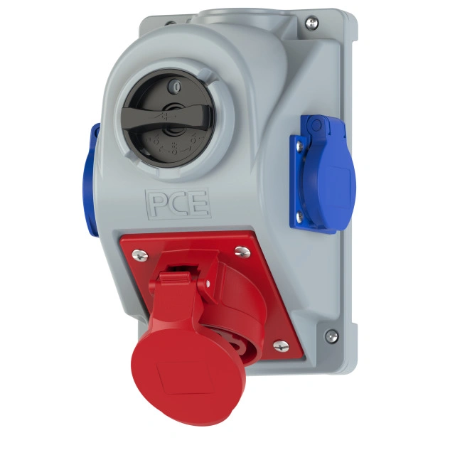 gniazdo stałe wyłącznikiem " COMBO-POL" 16A 400V 3P+Z+N, gniazda 2x230V, wył. L-O-P
