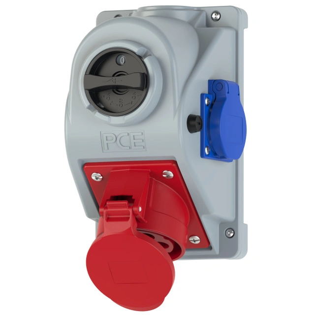 gniazdo stałe wyłącznikiem " COMBO-POL" 32A 400V 3P+Z+N, gniazdo 230V, wył. 0-1