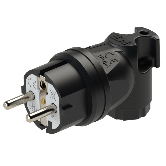 wtyczka gumowa 2P+Z czarna KĄTOWA "uni-SCHUKO" IP44 PCE 5907711111498