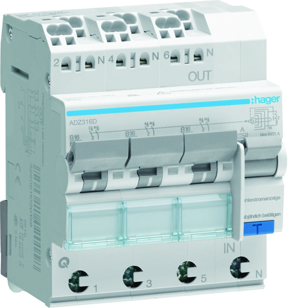 RCBO wyłącznik różnicowoprądowy z członem nadprądowym 1P+N 6kA B 16A 30mA Typ A QC/QBB [1]