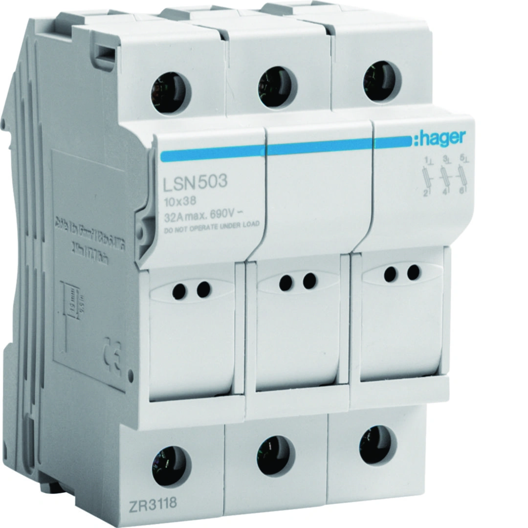 Modułowa podstawa bezpiecznikowa 3P wkładka bezpiecznikowa cylindryczna L38 10x38mm, 32 A, 690 VAC [4]