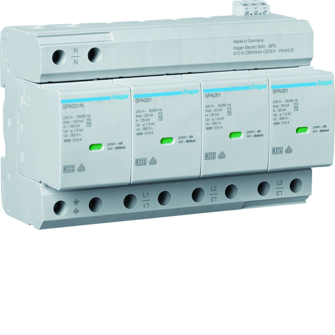 SPD Ogranicznik przepięć T1+T2 4P sieć TN-S/TT Iimp=100kA Up<=1,5kV styk [1]