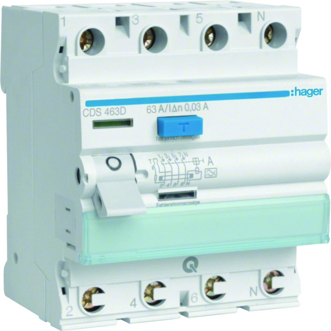 RCCB wyłącznik różnicowoprądowy 3P+N 63A 30mA 6kA Typ A [1] QuickConnect