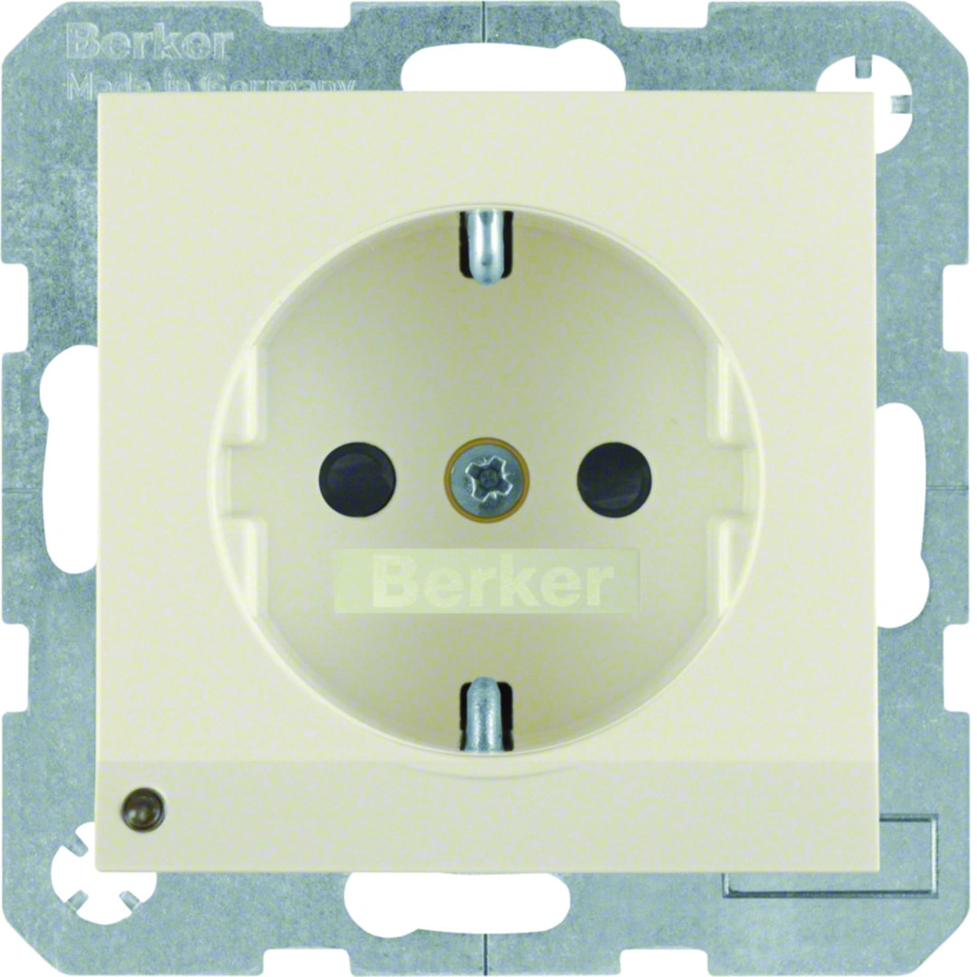 B.Kwadrat gniazdo z uziemieniem typu SCHUKO z podświetleniem orientacyjnym LED, kremowy [10]