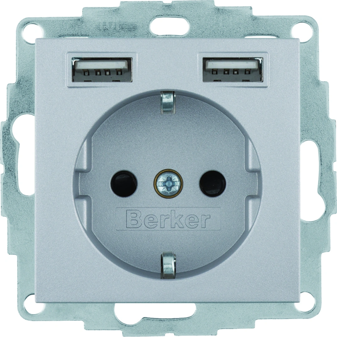 B.x gniazdo z uziemiem typu SCHUKO z gniazdem ładowania USB 2.4A, samozaciski, alu mat lakierowany [1]