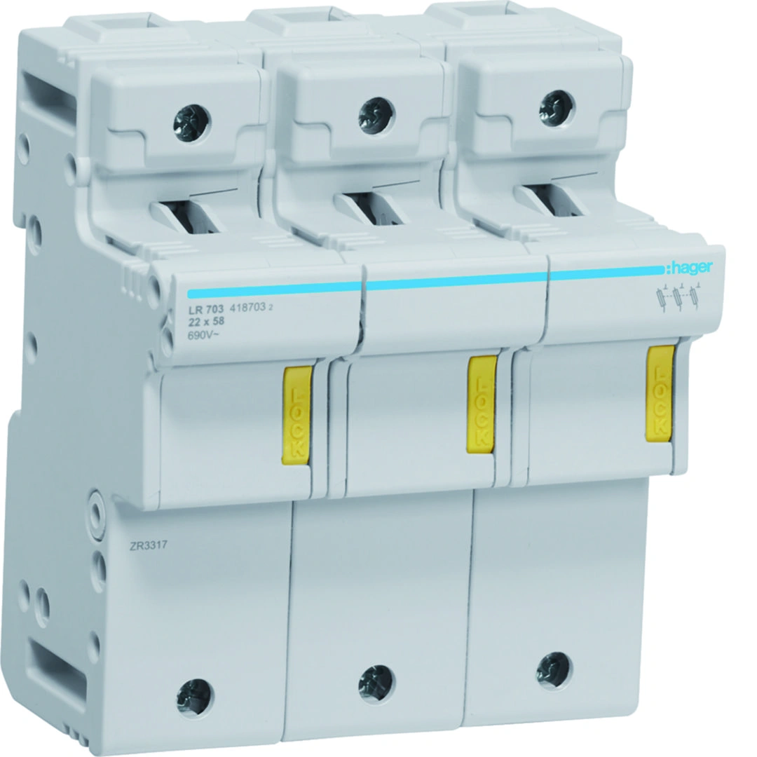 Modułowa podstawa bezpiecznikowa 3P wkładka bezpiecznikowa cylindryczna L58 22x58mm 125A 690VAC [2]