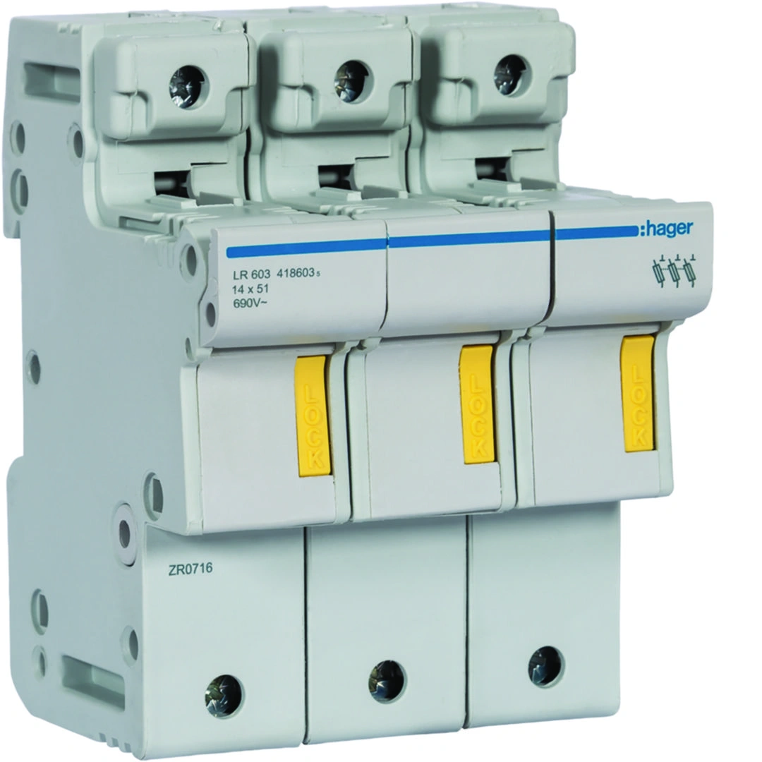 Modułowa podstawa bezpiecznikowa 3P wkładka bezpiecznikowa cylindryczna L51 14x51mm 50A 690VAC [3]