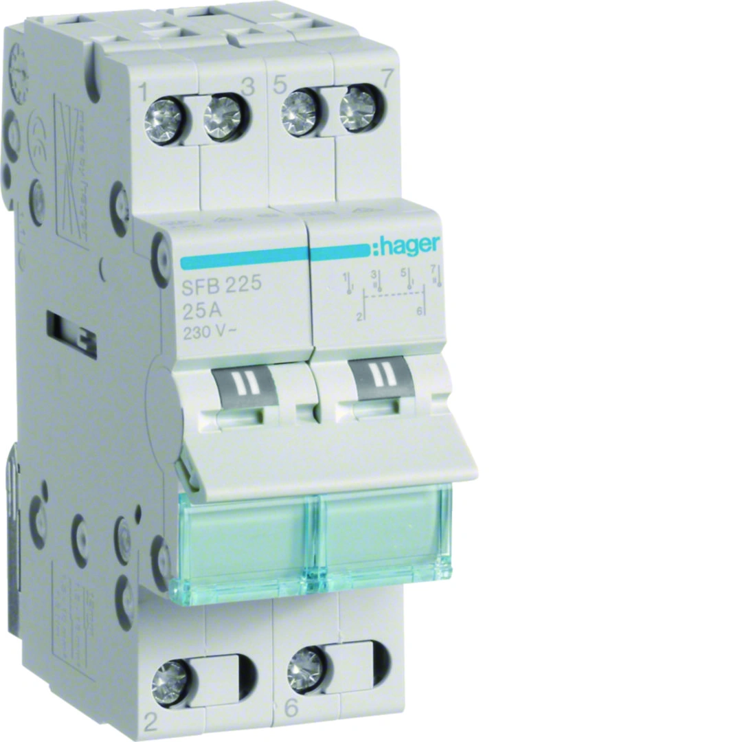 Modułowy przełącznik instalacyjny I-0-II punkt wspólny od dołu 2P 25A 230VAC [1]