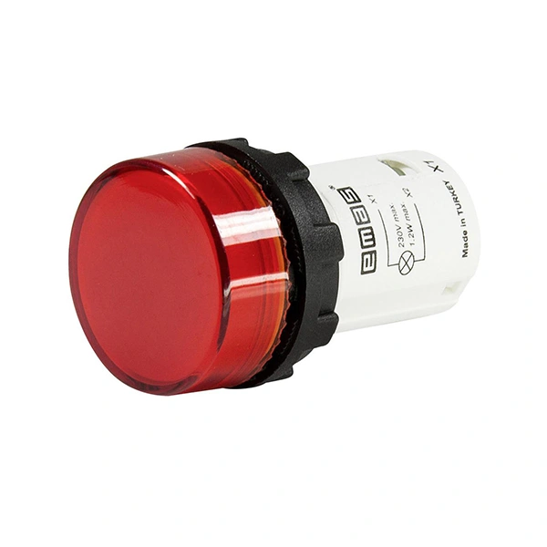 Lampka monoblok LED płaski klosz czerwony 24V