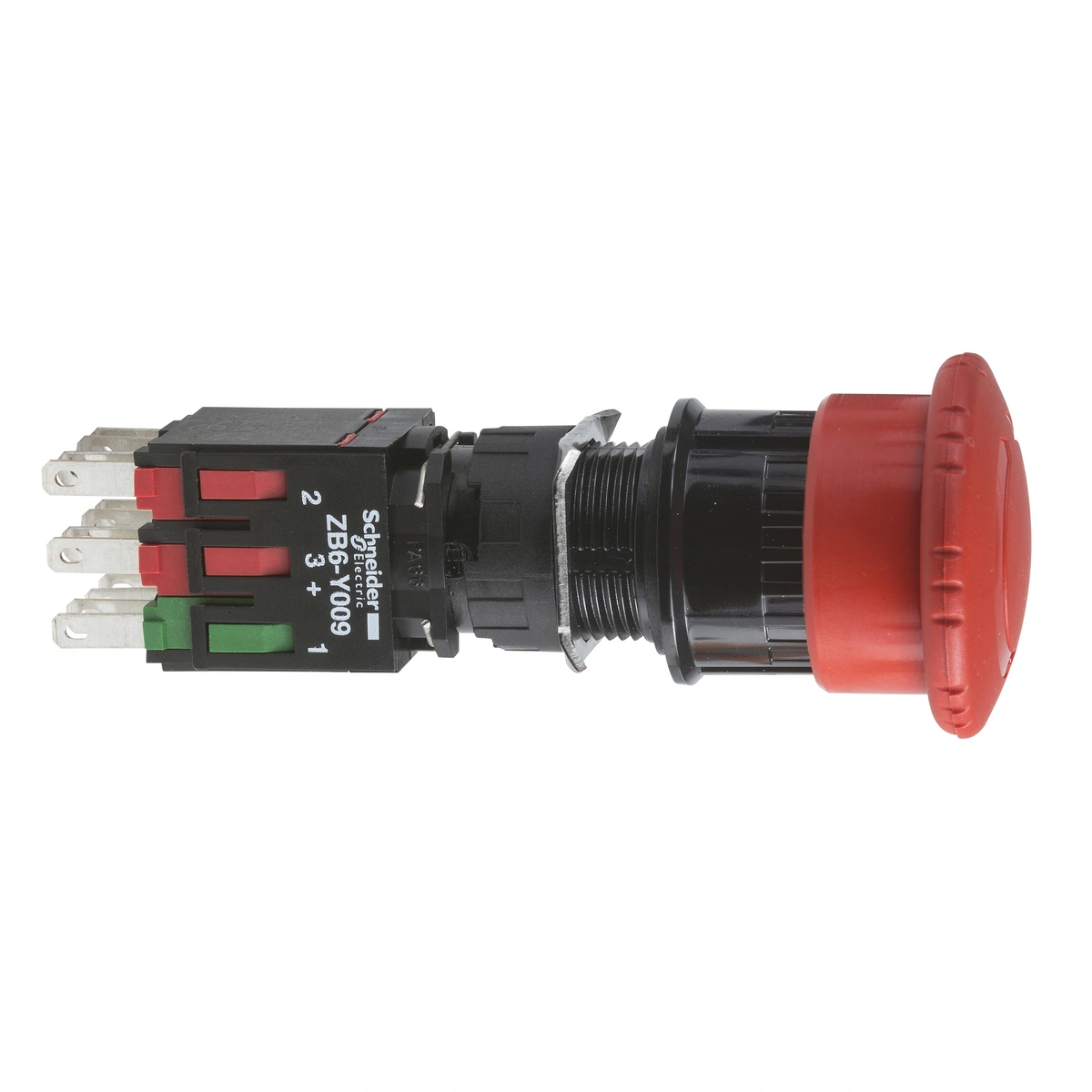 Harmony XB6 Kompletny przycisk zatrzymania awaryjnego, Czerwony, 30 mm, Obrót, 1 NO + 2 NC, Faston