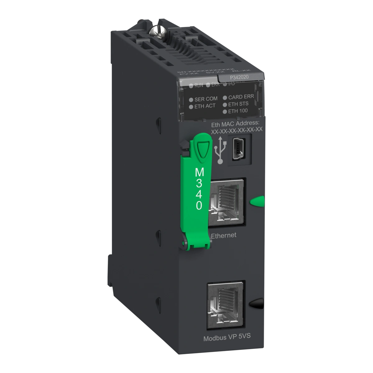 Modicon M340, moduł procesora, 1024 wejść/wyjść cyfrowych, 256 wejść/wyjść analogowych, Modbus, Ethernet