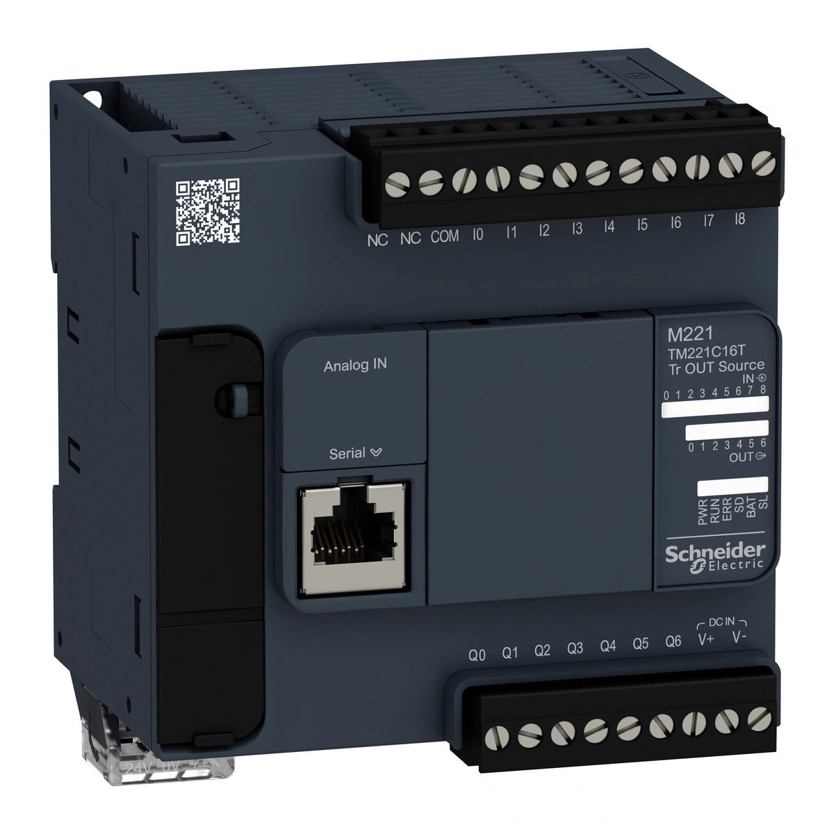 Modicon M221, sterownik kompaktowy, port szeregowy RJ45, 9 wejść, 7 wyjść tranzystorowych PNP, 24 VDC