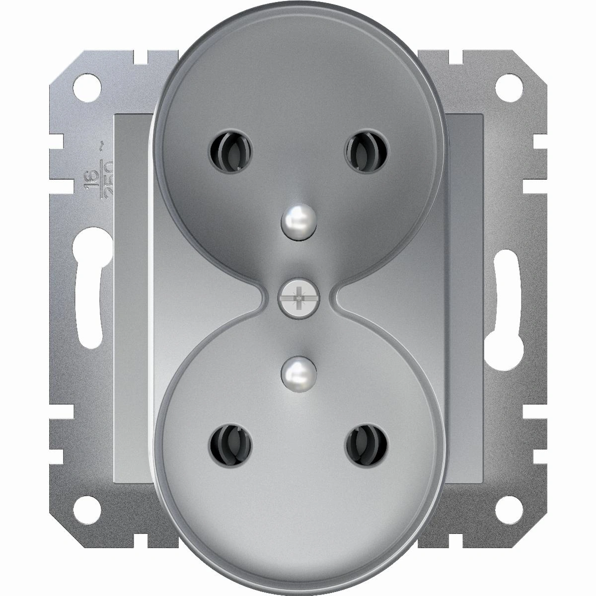 ASFORA gniazdo podwójne 2x2P+PE do systemu ramkowego, aluminium