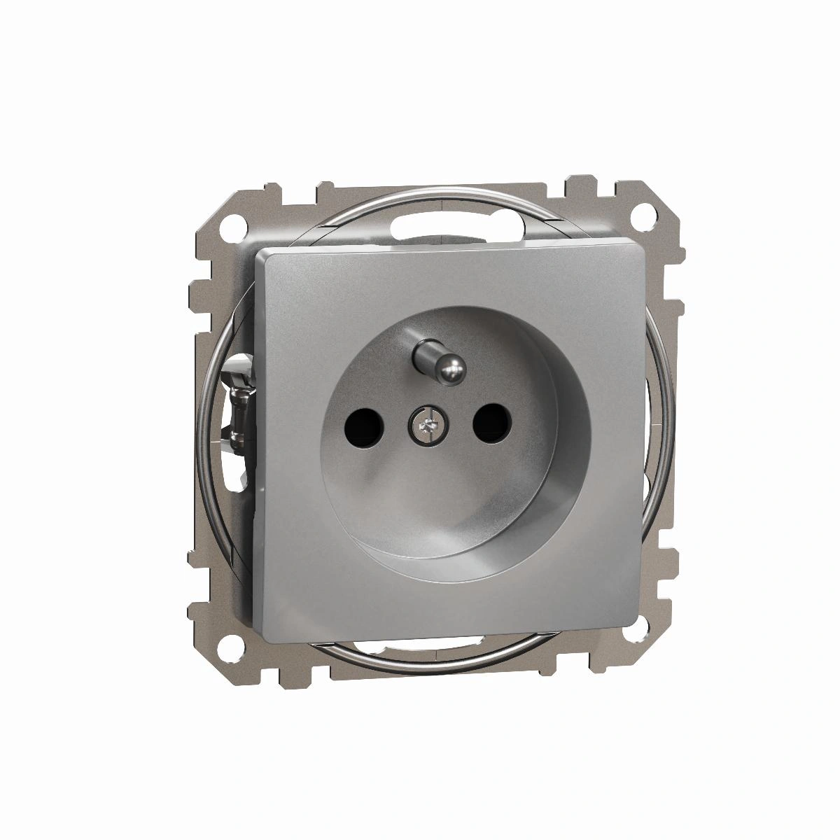 SEDNA DESIGN gniazdo 2P+PE z przesł.(z.bezgw.), srebr.aluminium