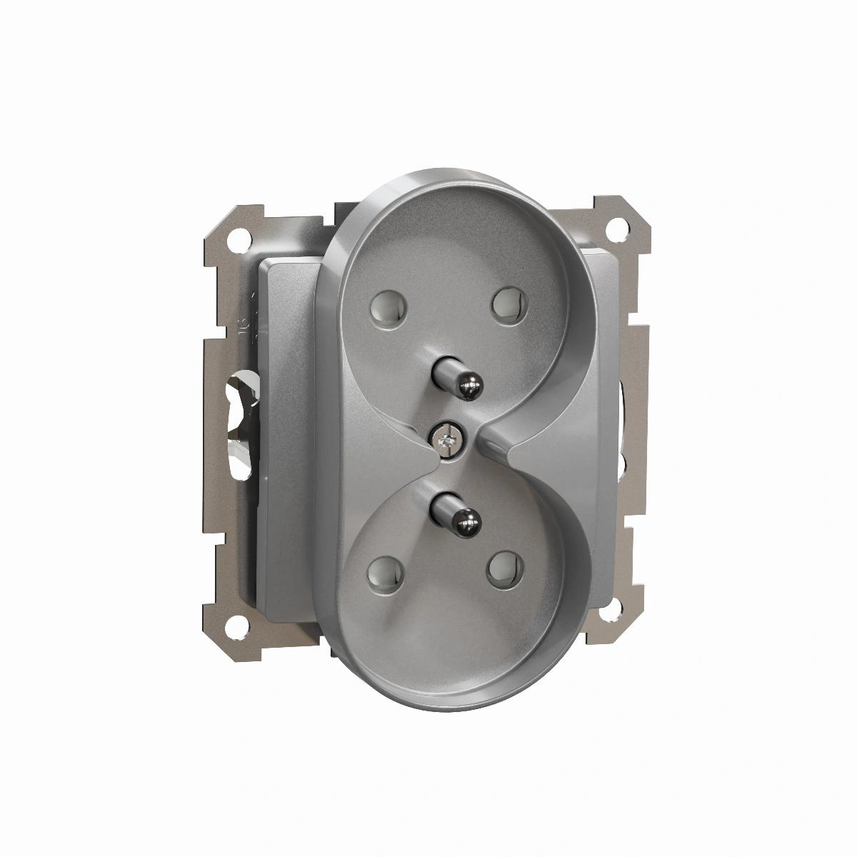 SEDNA DESIGN gniazdo podwójne 2x2P+PE z prz.do sys.ramk., srebr.alu