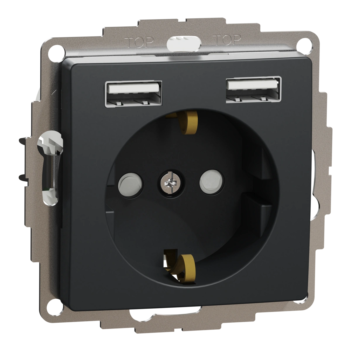 SEDNA DESIGN gniazdo SCHUKO z USB A+A 2,4A, czarny antracyt