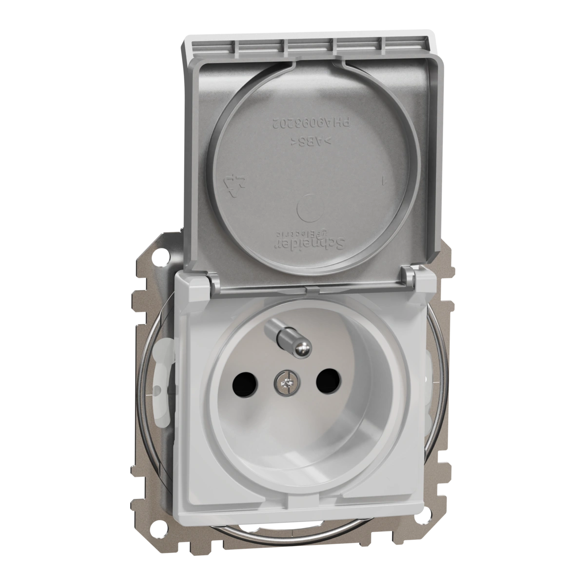 SEDNA DESIGN gniazdo 2P+PE z przesł. IP44, srebrne aluminium