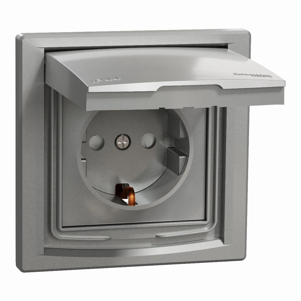 ASFORA gniazdo SCHUKO IP44 z ramką (1-krotne), aluminium