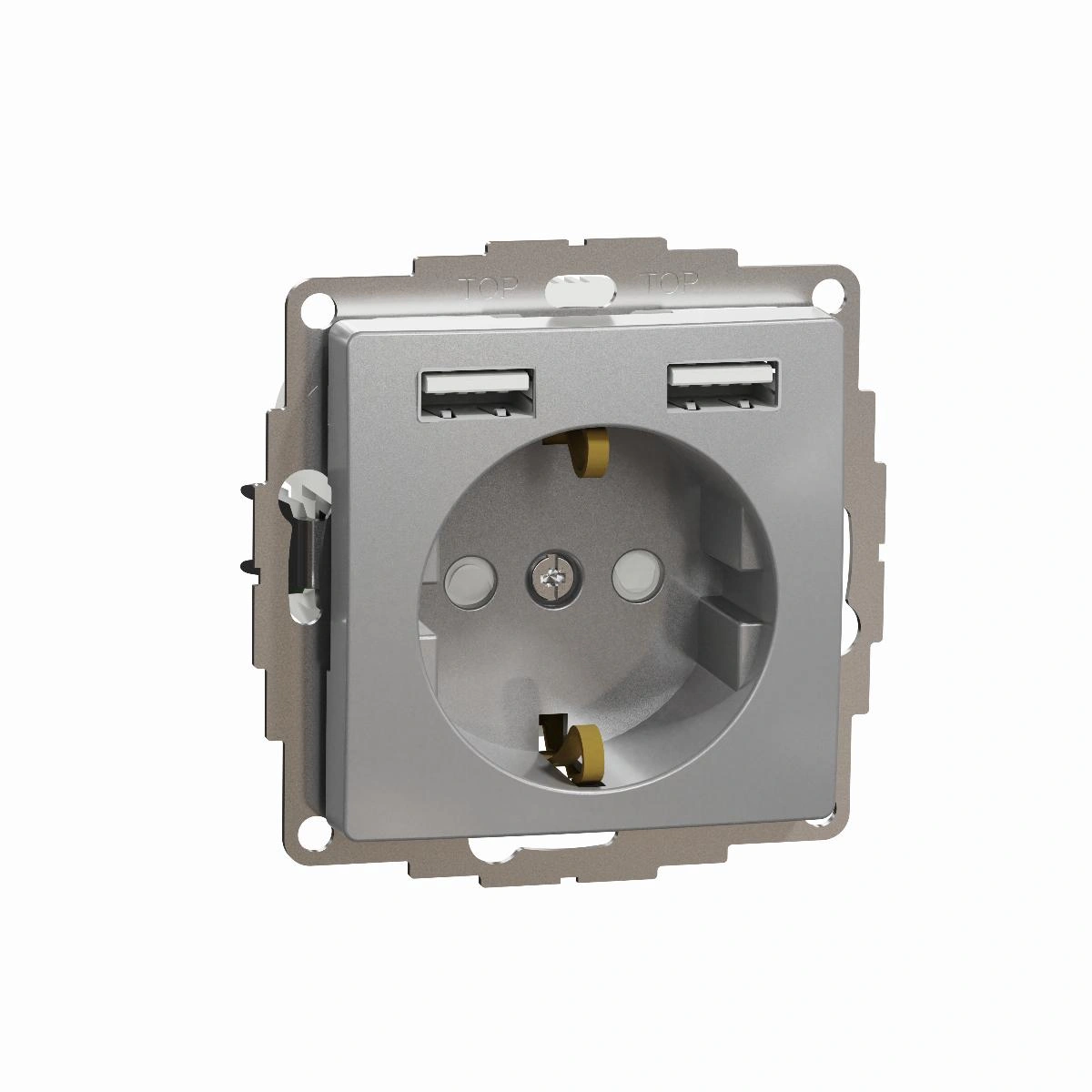 SEDNA DESIGN gniazdo SCHUKO z USB A+A 2,4A, srebrne aluminium