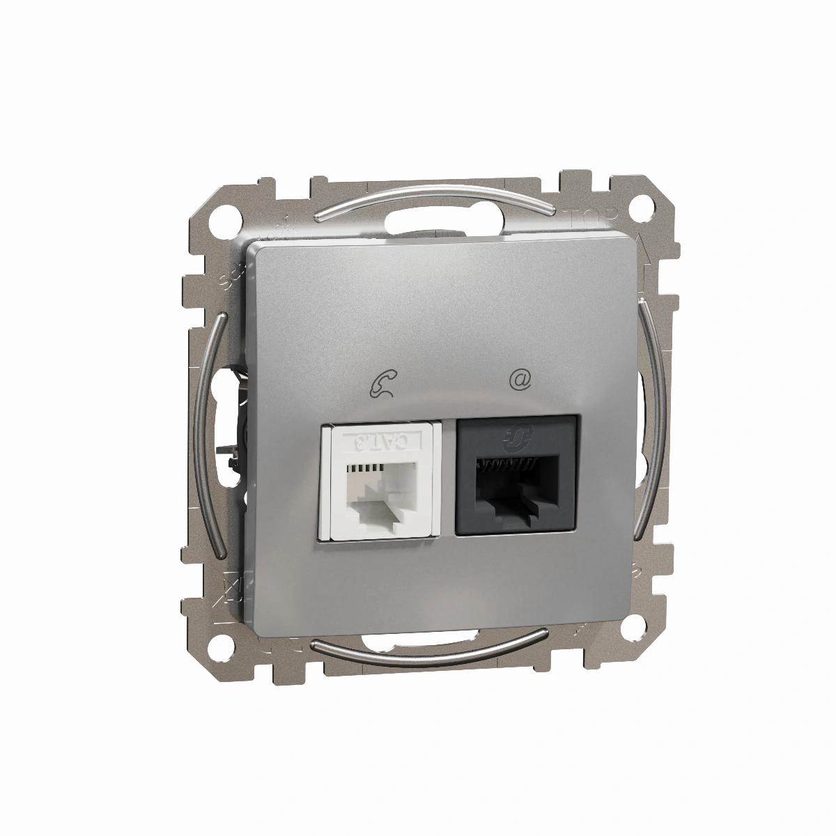 SEDNA DESIGN gniazdo komputerowo-telefoniczne (RJ45 kat.5e UTP+ RJ11), srebrne aluminium