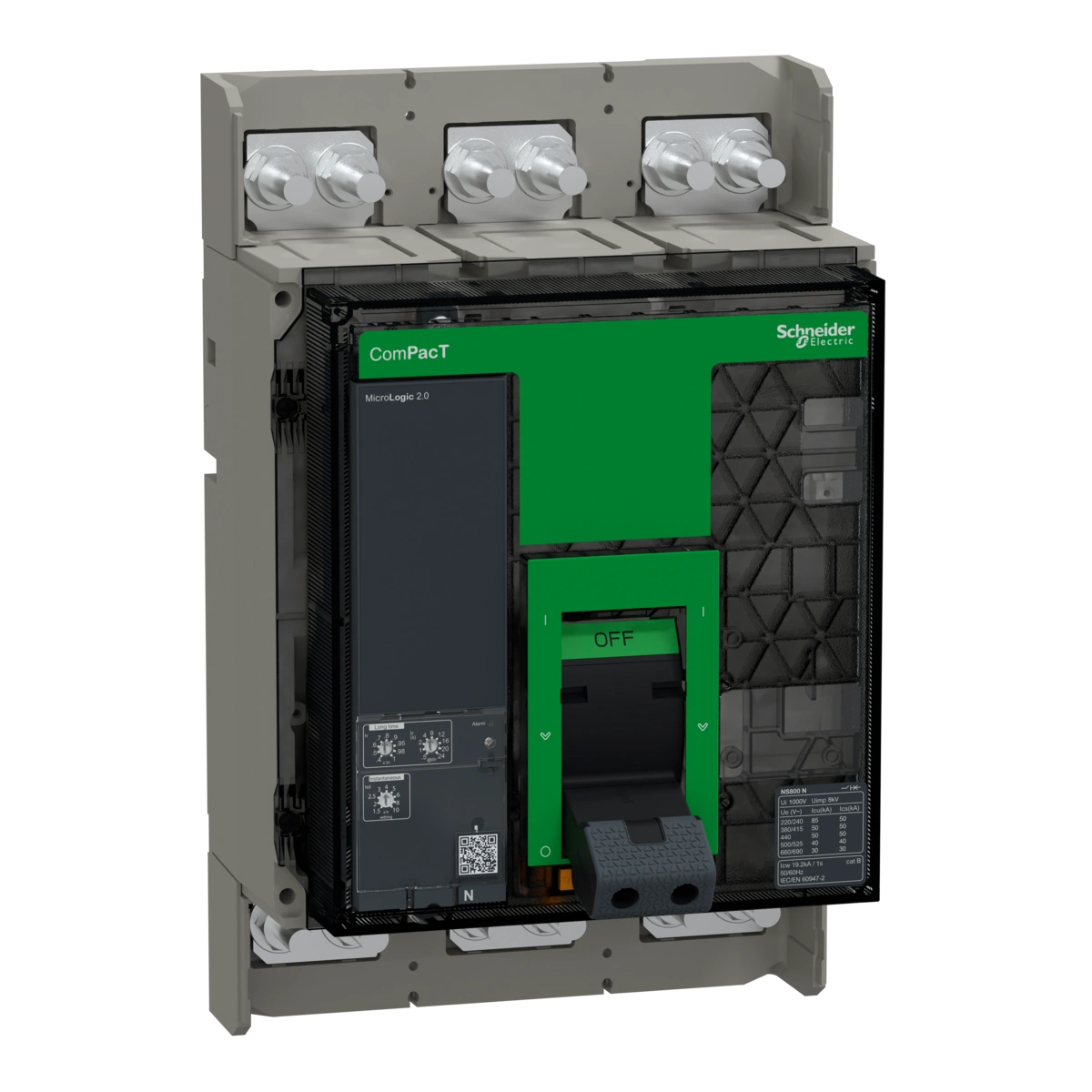 Wyłącznik, ComPacT NS800bN, 50kA przy 415VAC, 3P, stacjonarny, sterowanie ręczne, MicroLogic 2.0, 800A