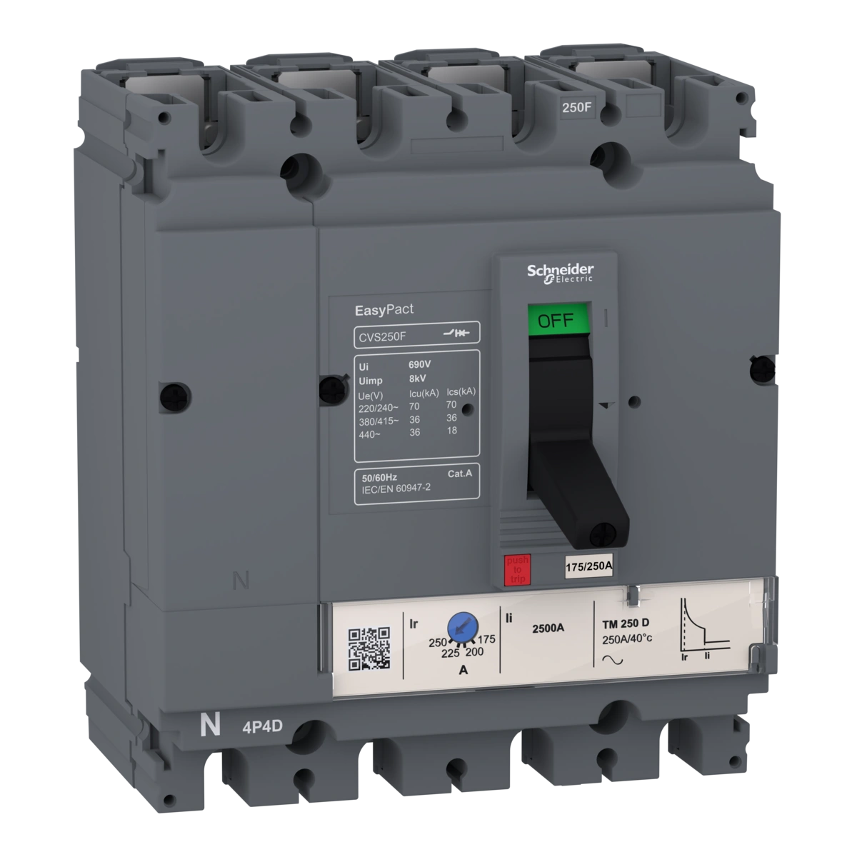 Wyłącznik, EasyPact CVS100F, 36kA, 415VAC, wyzwalacz TMD 80A, 4P 3d
