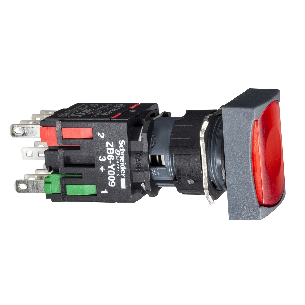 Harmony XB6 Przycisk, Podświetlany, Czerwony, Wystający, 1 NC, 12...24 V AC/DC, Prostokąt, Plastik