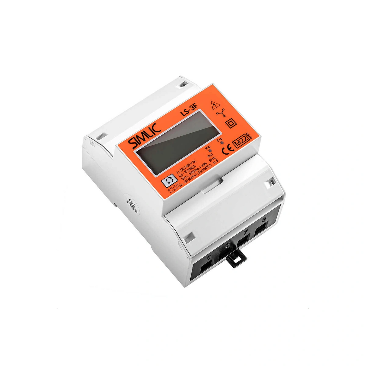 Licznik energii 3-faz. LCD-3F/4M SIMET 4-modułowy z resetowaniem, cyfrowy 100A max 16mm2