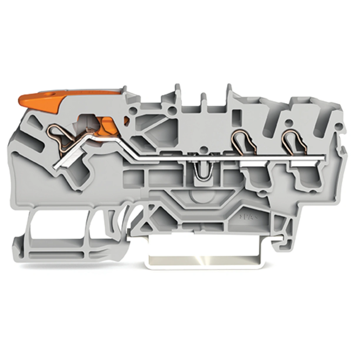 3-przewodowa złączka przelotowa z dźwignią i Push-in CAGE CLAMP 2,5mm2, szara