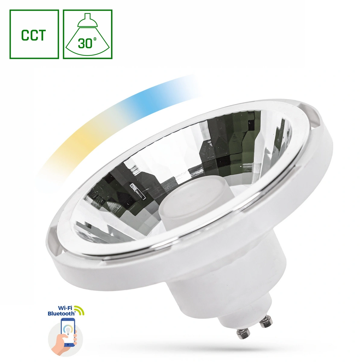 LED AR111 GU10 SMD 230V 10W biały 30st CCT+DIM Wi-Fi/BT Spectrum SMART