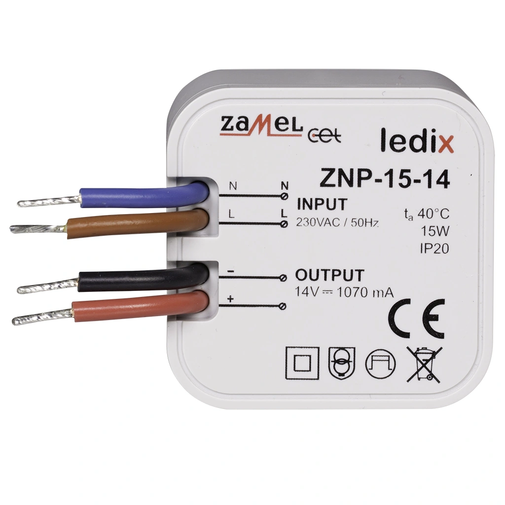 zasilacz LED DOPUSZKOWY 14V DC 15W TYP: ZNP-15-14