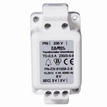 TRANSFORMATOR DZWONKOWY TD-230V-/3-5-8V/0,5A TYP: TD-230