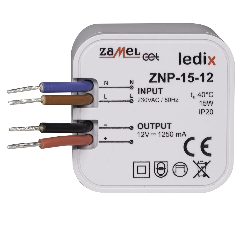 ZASILACZ LED DOPUSZKOWY 12V DC 15W TYP: ZNP-15-12