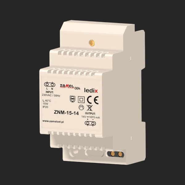 ZASILACZ LED MODUŁOWY 14V DC 15W TYP: ZNM-15-14