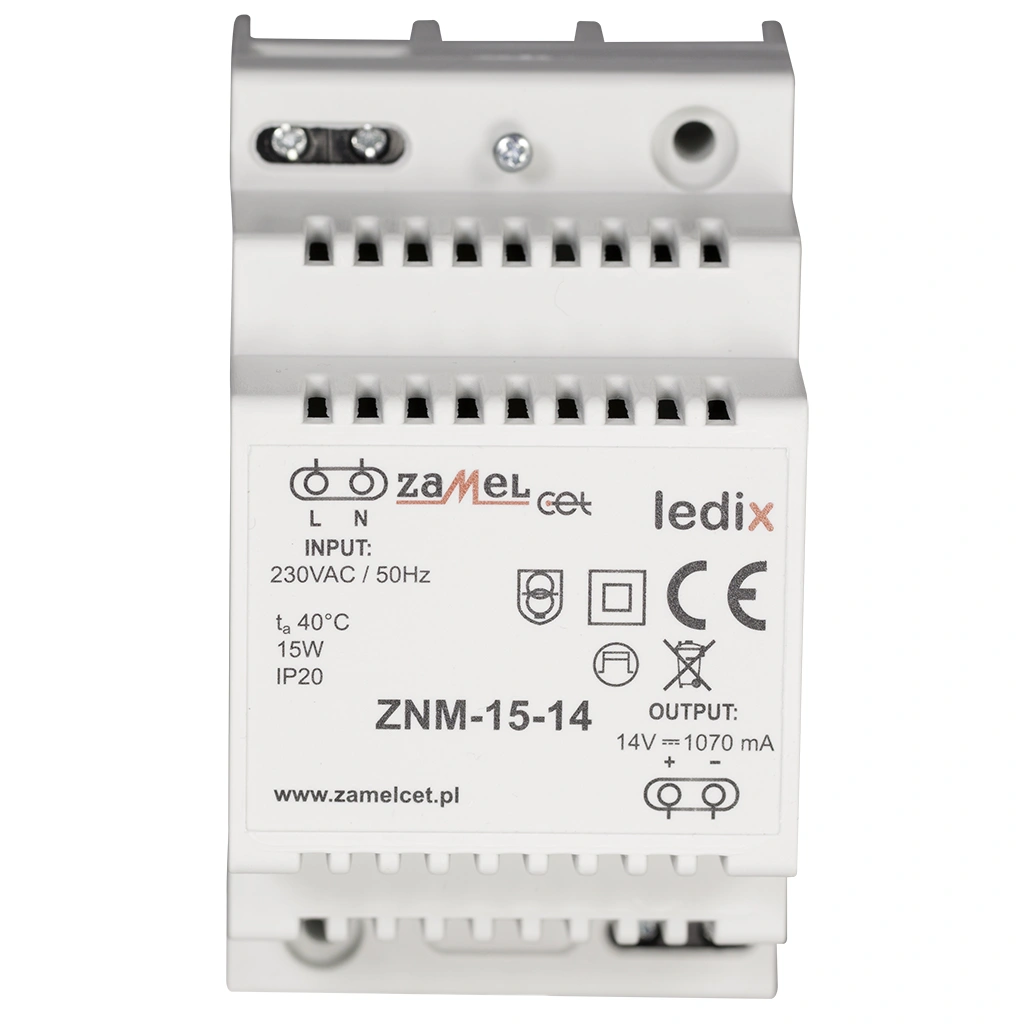 ZASILACZ LED MODUŁOWY 14V DC 15W TYP: ZNM-15-14