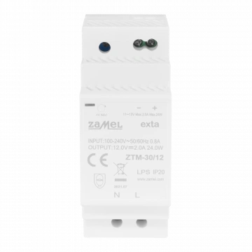 ZASILACZ IMPULSOWY MONTOWANY NA SZYNIE TH-35 (DIN) , 30W, 12V DC TYP: ZTM-30/12