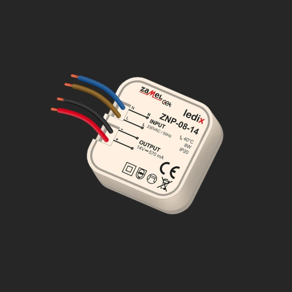 ZASILACZ LED DOPUSZKOWY 14V DC 8W TYP: ZNP-08-14