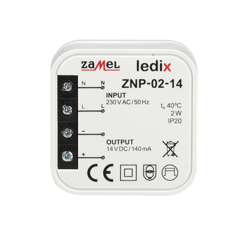 ZASILACZ LED DOPUSZKOWY 14V DC 2W TYP: ZNP-02-14